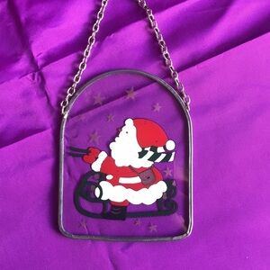 Vintage metal & glass Santa Claus Christmas tree collectible ornament